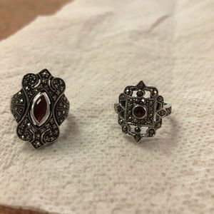 .Two Sterling Silver Vintage Marcasite and Garnet rings size 7 Gorgeous